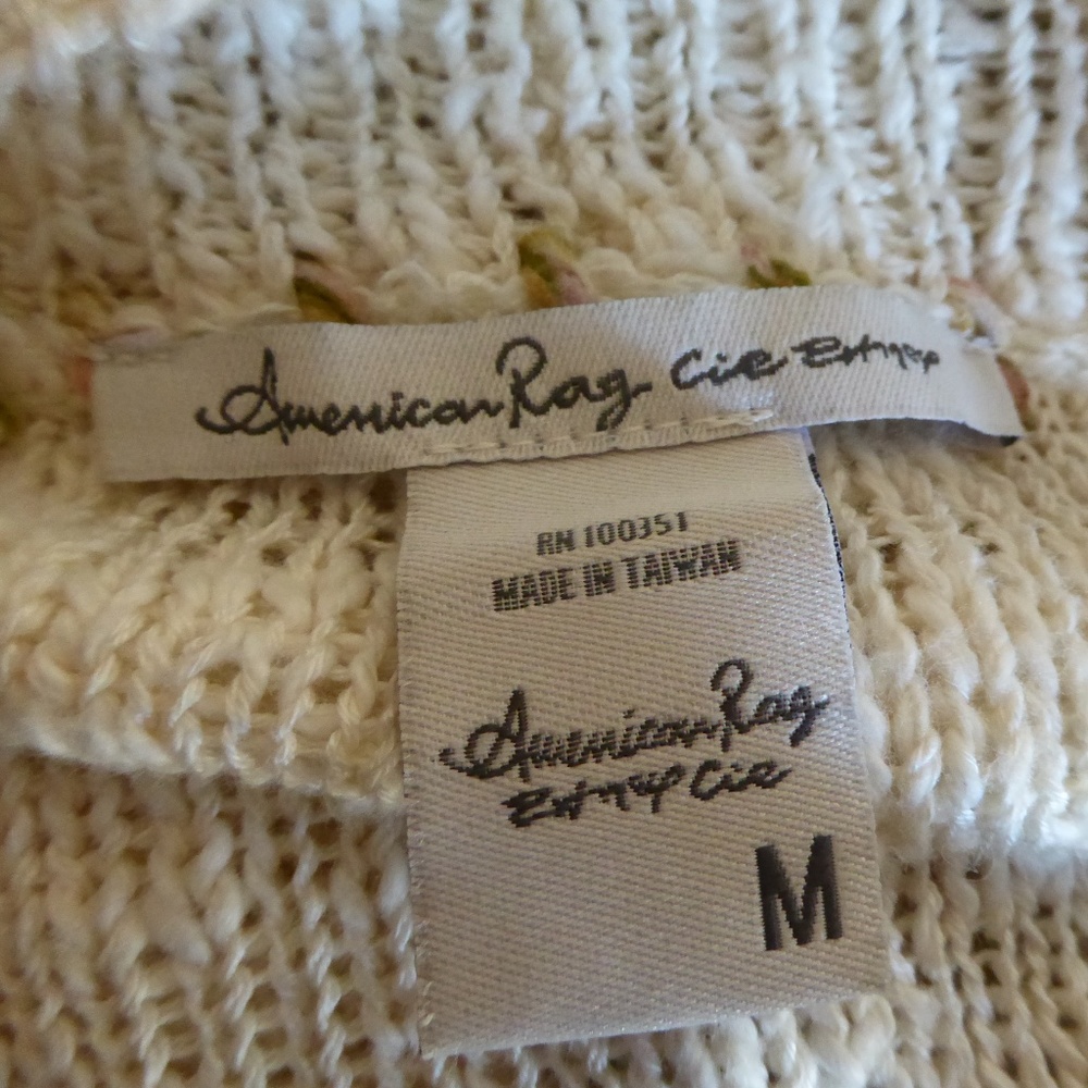 American Rag Cream Brown Open Knit Wrap Cardigan M - Picture 6 of 7